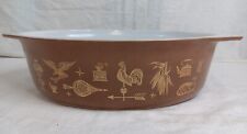 Vintage Pyrex Early American 2.5 Quart oval Casserole Dish brown & gold picture