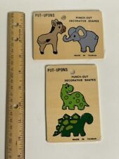 Put-Upons Lot Wood Punch Out Decorative Shapes Dinosaurs Donkey Elephant NOS picture
