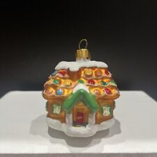 Impuls Mouth Blown Glass & Hand Painted Gingerbread House Christmas Ornament picture
