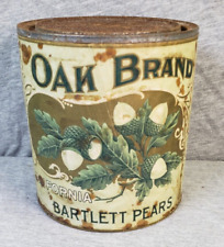 Antique Oak Brand California Bartlett Pears Tin Can Oakland Preserving Company picture