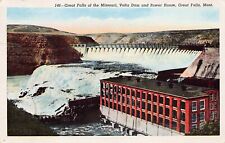 Big Great Falls MT Missouri River Volta Ryan Dam New Power House Vtg Postcard B5 picture