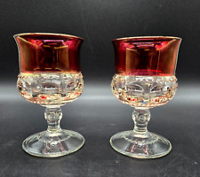 Vintage Kings Crown Indiana Glass Thumbprint Ruby Red Goblets Set of Two 4.25