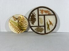 Vintage 70's Resin Napkin Holder With Seeds Embedded Inside & Butterfly Coaster picture