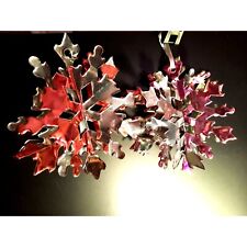 Vintage Metallic Punched Aluminum Foil Atomic Red & Purple Snowflakes Christmas picture