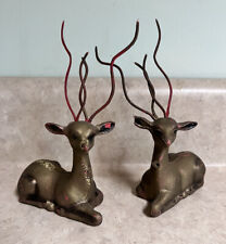 2 Pc VTG MCM Gold Reindeer Stag Plastic Christmas  Decor picture