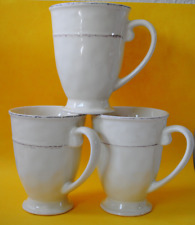 Pier 1 Martillo Creme Brulee Stoneware (3) Footed Coffee Mugs Cups picture