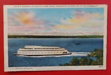Puget Sound, WA Washington M. F. Kalakala Ship Olympic Mtns Linen Postcard E76 picture