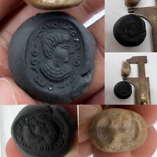Roman Greek Era Beautiful Roman Head Intaglio Stamped Jasper Stone Bead picture
