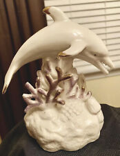 BEAUTIFUL VINTAGE IVORY PORCELAIN GOLD TRIM DOLPHIN FIGURINE picture