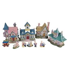 🚨 Lighted Easter Bunny Village Toy Shop Bakery Train Station Church Set in Box picture