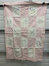 Vintage Pink Embroidered Animals Baby Quilt Blanket picture