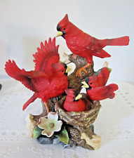 Cardinal birds family figurine porcelain 7.5