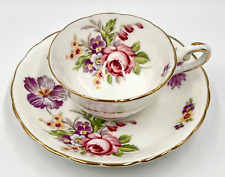PRETTY TUSCAN MONTROSE DEMITASSE CUP & SAUCER SET, ROSES, EXCELLENT CONDITION picture