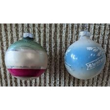 Vintage Shiny Brite Glass Christmas Tree Ornaments, Striped, Blue Design, 2.25