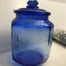 Vtg Large Planters Pennant Mr. Peanut Blue Glass Jar with Lid picture