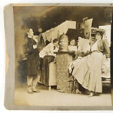 Astonished Man Flirting Girls Stereoview c1900 Street Market Store Stand A2673 picture