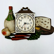 Vintage MCM Burwood Products Company Wall Plaque Hanging Cheese, Fruit Clock picture