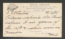 A. J. WILKINSON & CO. TOOL DEPOT - BOSTON, MASS. 1884 BUSINESS POSTCARD picture