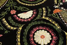 Vintage black suzani fabric,Uzbek tapestry wall hanging,embroidered bedspread picture