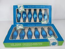 VTG Coby Glass Christmas Tree Ornament Set Of 12 BLUE Teardrop in Box picture