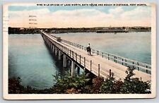 Fort Worth Texas~Nine Mile Bridge @ Lake W/ Bath House & Beach~PM 1919~Postcard picture