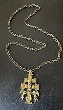 Unique Gold Tone Enameled Crucifix Reversible Pendant Necklace Signed picture