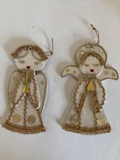 2 Vintage INARCO Japan White Gold ANGEL Christmas Tree Ornament Set picture