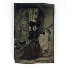 Hated Huge Hat Woman Tintype c1870 Antique 1/6 Plate Bent Scratched Photo B2811 picture