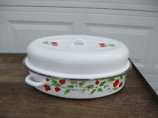 Vintage Enamel Roasting Pan & Lid - Strawberries 'N Cream - 15 x 10.5 picture