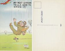 Comic WWII Postcard Paratrooper Next Lesson Tells How to Open It Linen Unused picture