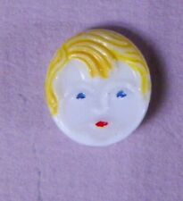 Bb Child Face Vintage Painted GLASS BUTTON Blonde picture