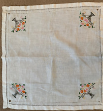 vintage hand embroidered linen square tablecloth 29