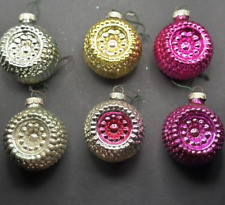 6 VINTAGE  Shiny Brite BUMPY Double Indent GLASS Christmas Ornaments picture