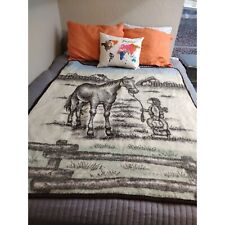 Cowgirl Horses Vintage Blanket Mid Century Modern Large Brown Reversible picture