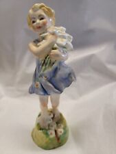 Royal  Worcester Made In England Figurine 3075 Girl With Blue Dress And Flowers picture