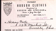 1938 HUDSON CLOTHER GORDON AND SCHULMAN NEW YORK BILLHEAD STATEMENT Z358 picture