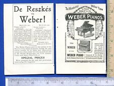 TWO scarce original antique (1895 & 1901) Weber Pianos Magazine Print Ads picture