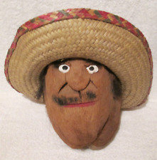 Vintage Coconut Head STRAW HAT SOUTH OF THE BORDER Folk Art CROSS EYED PETE picture