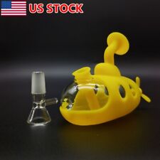 4.9 Inch Glass & Silicone submarine Water Pipe Bong Hookah Bubbler Yellow +Bowl. picture