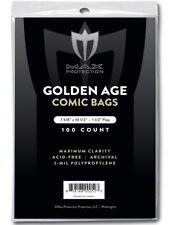 1 PACK - 100 pc MAX PRO GOLDEN AGE COMIC BOOK BAGS 7-5/8 x 10-1/2 SLEEVES picture