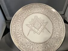 Vintage Rare Massionic Lodge Symbol Decoration 10” Plate. Trimmed In 22 K Gold picture