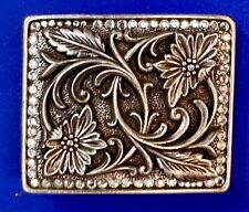 Vintage NOCONA Flower pattern design Dimensional silver tone belt buckle picture