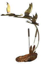 Vintage Brass Copper Wall Hanging Cattails Birds Wall Hanging Sculpture MCM Nice picture