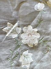 Vintage Madeira Organdy Linen Floral Applique Tablecloth 66x108 Long Oval Shape picture