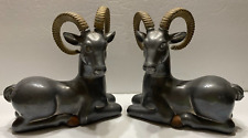 Art Deco Pewter Brass Ram Bookend Pair Vintage picture