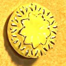 Pretty Yellow Glass Button w Flower Design and Gold HP Highlights 3/4” Vintage picture