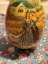 FOLK ART Hand Painted Russian Lacquer Egg 5” - Imperial Countryside  - Signed picture