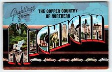 Greetings From Copper Country Of Northern Michigan Large Letter Postcard Linen picture