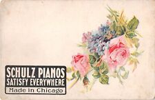 Pink Roses & Violets on Old Advertising Postcard - Schulz Pianos Made In Chicago picture