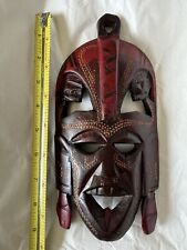 Hand Carved Wooden African Mask Wall Hanging Made in Kenya 9.5” X 4.5” picture